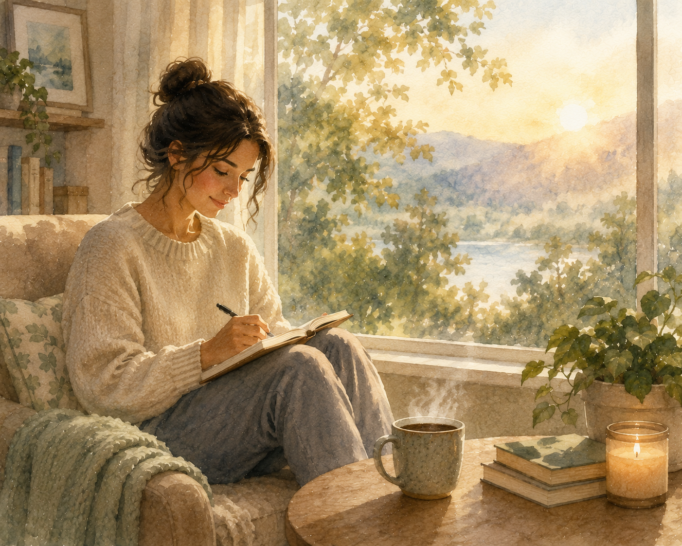 Person sitting quietly by a window, reflecting in a journal to improve emotional awareness and understand their feelings. 