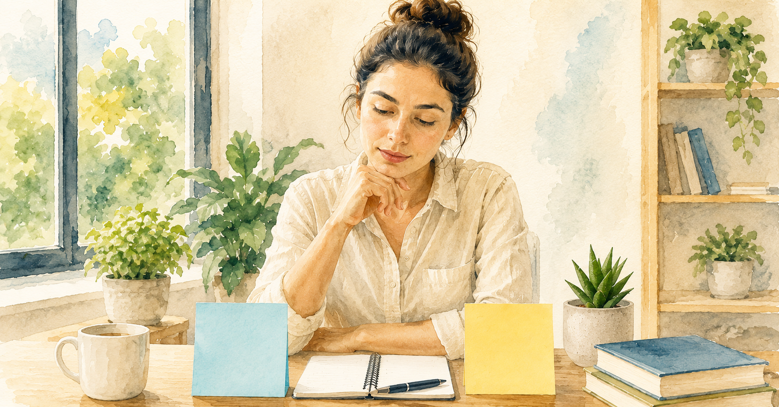 Person thoughtfully choosing between two simple options to reduce decision fatigue and improve mental clarity.