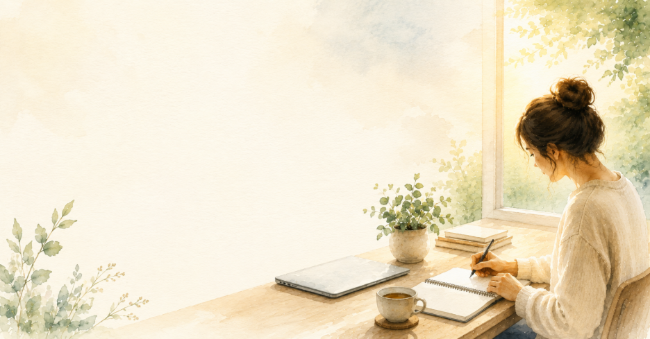Person sitting peacefully at a tidy desk near a window, practicing focused work with Mental Clarity.