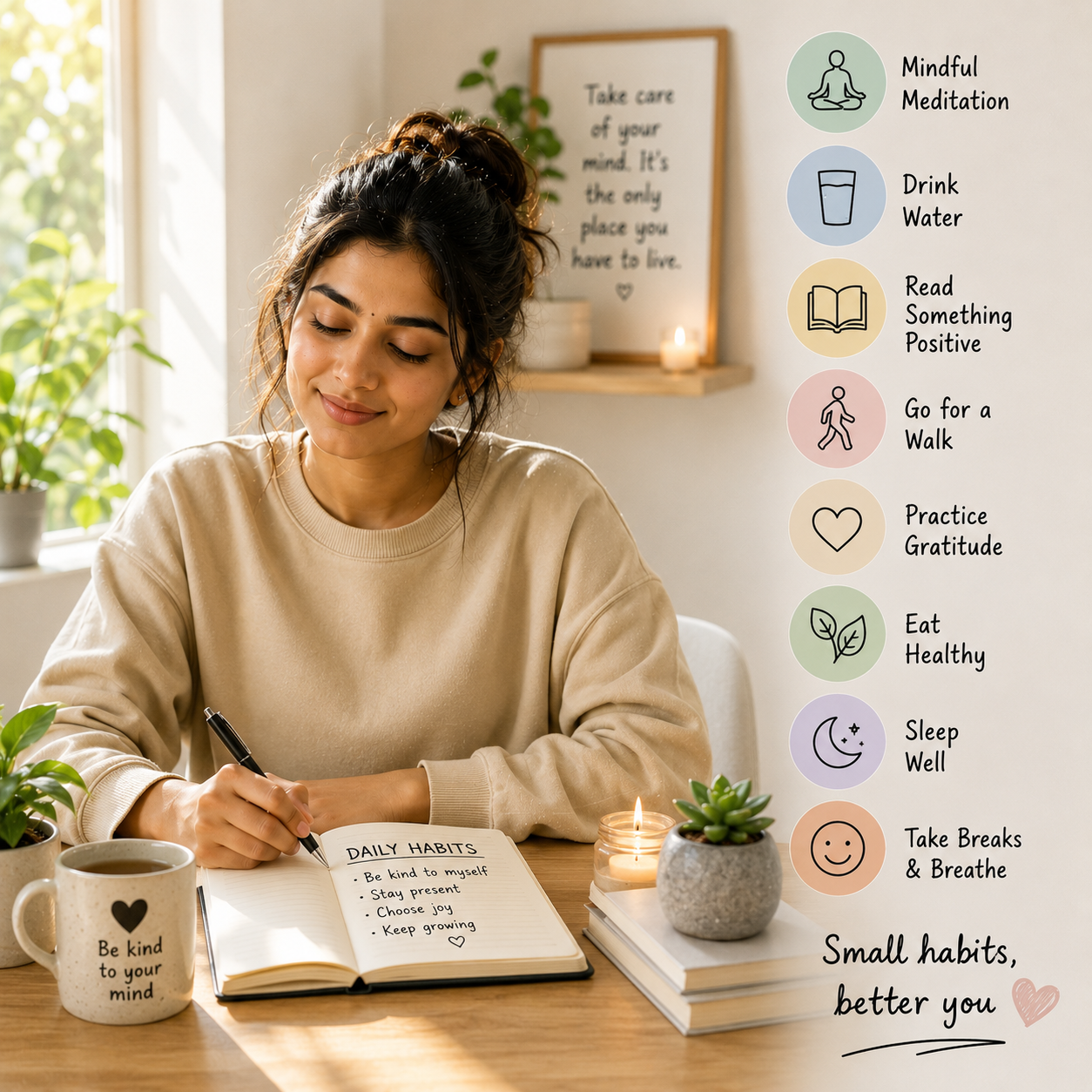 Person practising small daily habits that support emotional well-being 