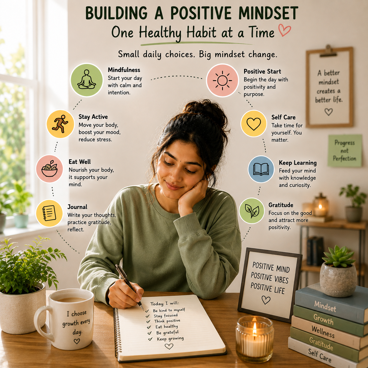 Person developing a positive mindset through healthy daily habits 