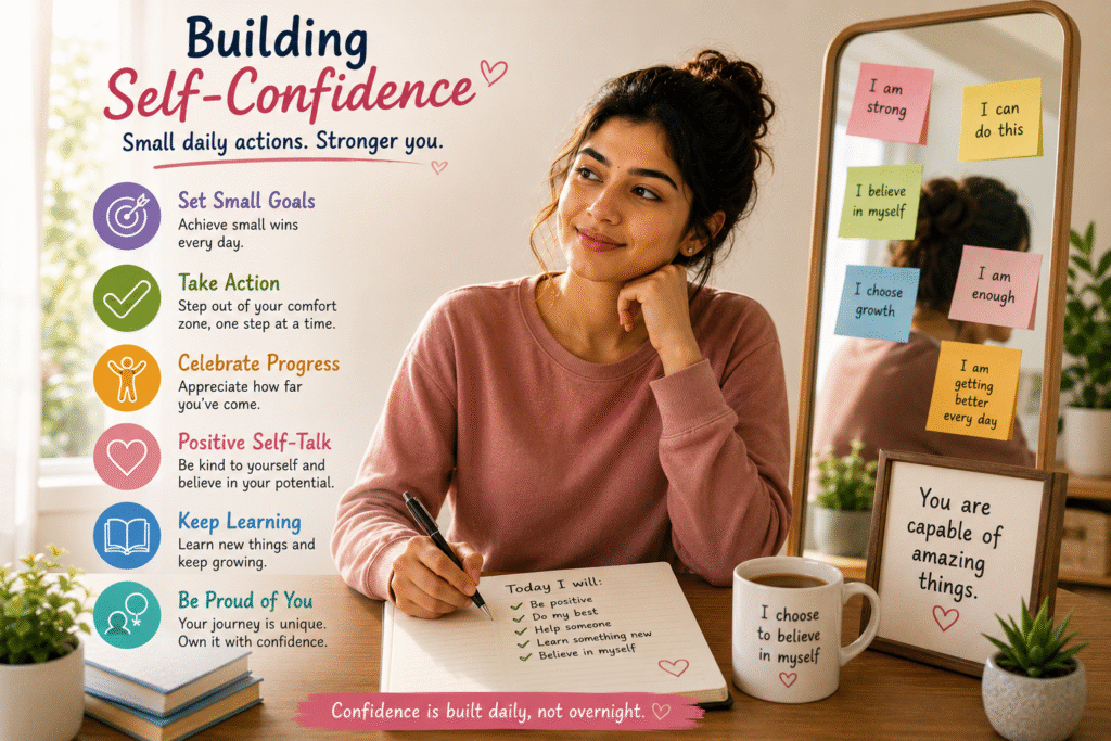 Person building self-confidence through positive daily actions
