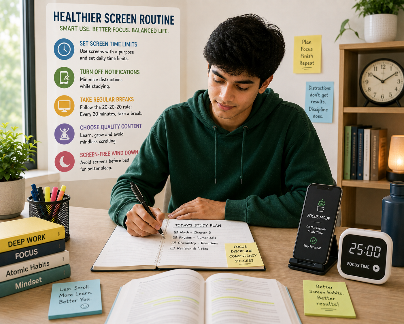 Student creating a healthier screen routine while studying 