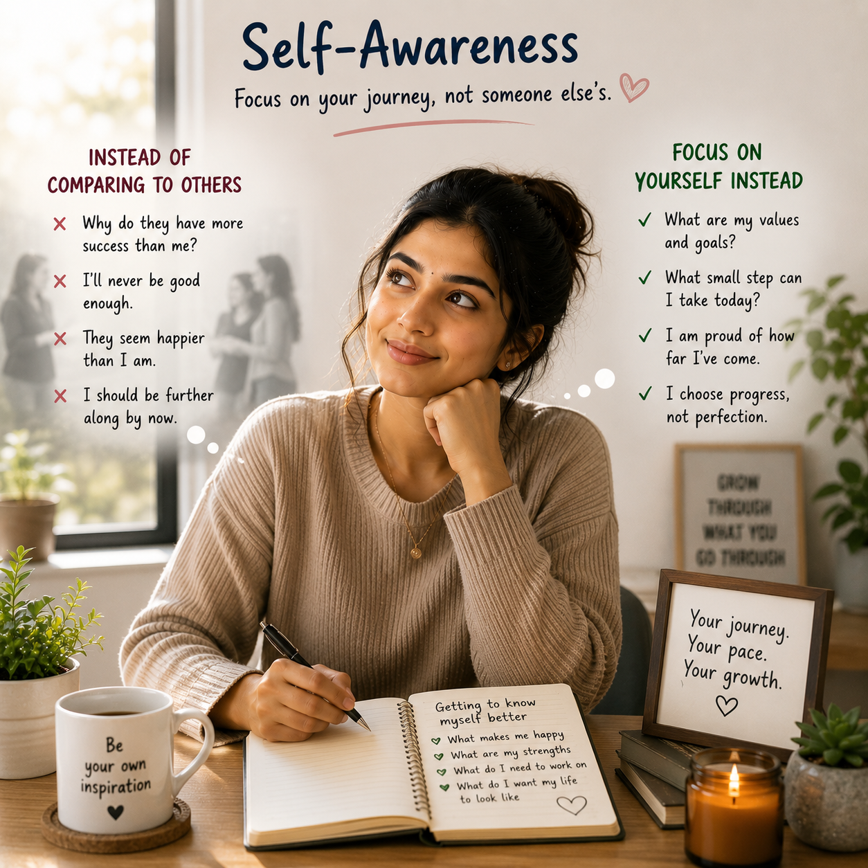 Person practising self-awareness instead of comparing themselves to others 