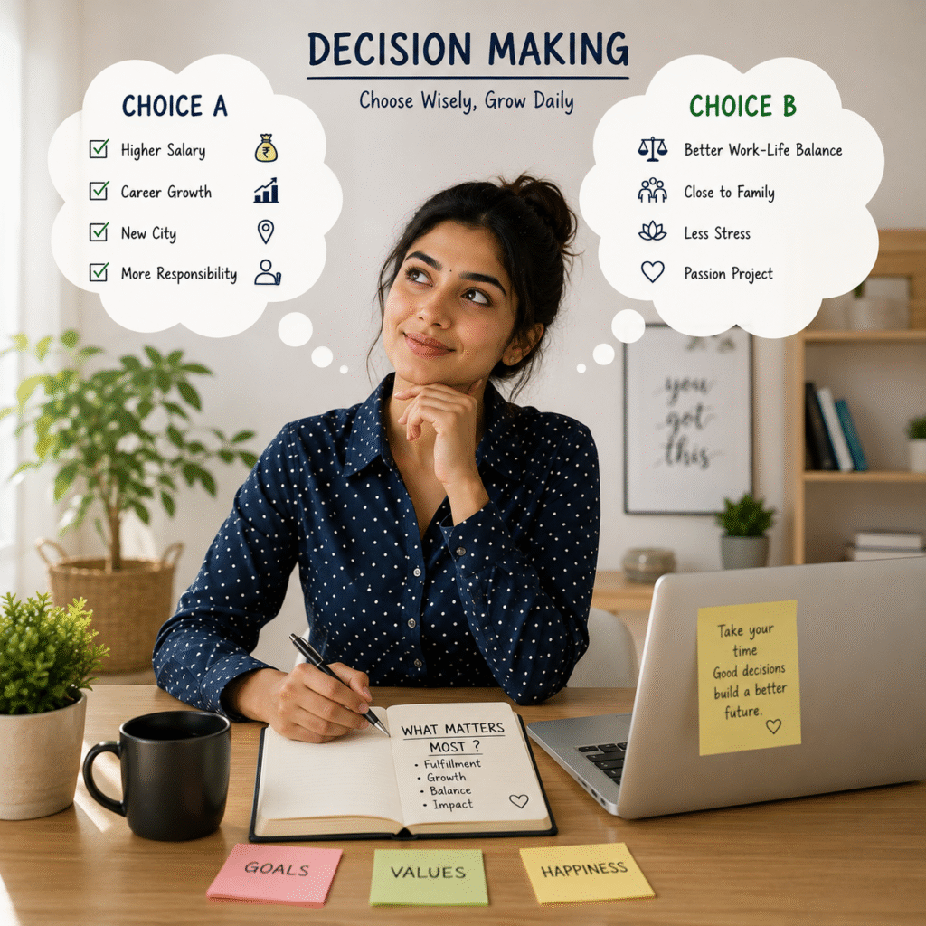 Person using decision-making skills to compare different choices