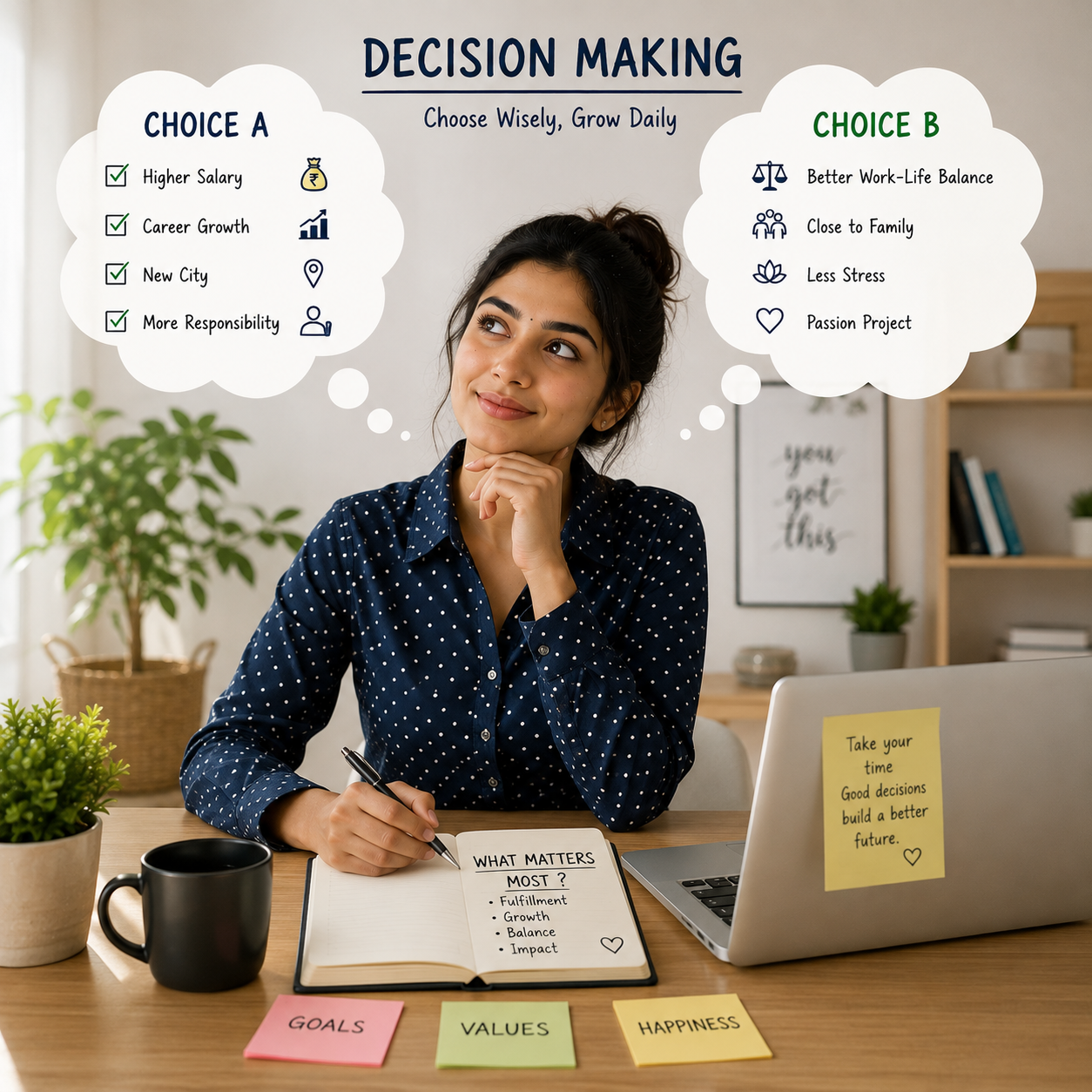 Person using decision-making skills to compare different choices 
