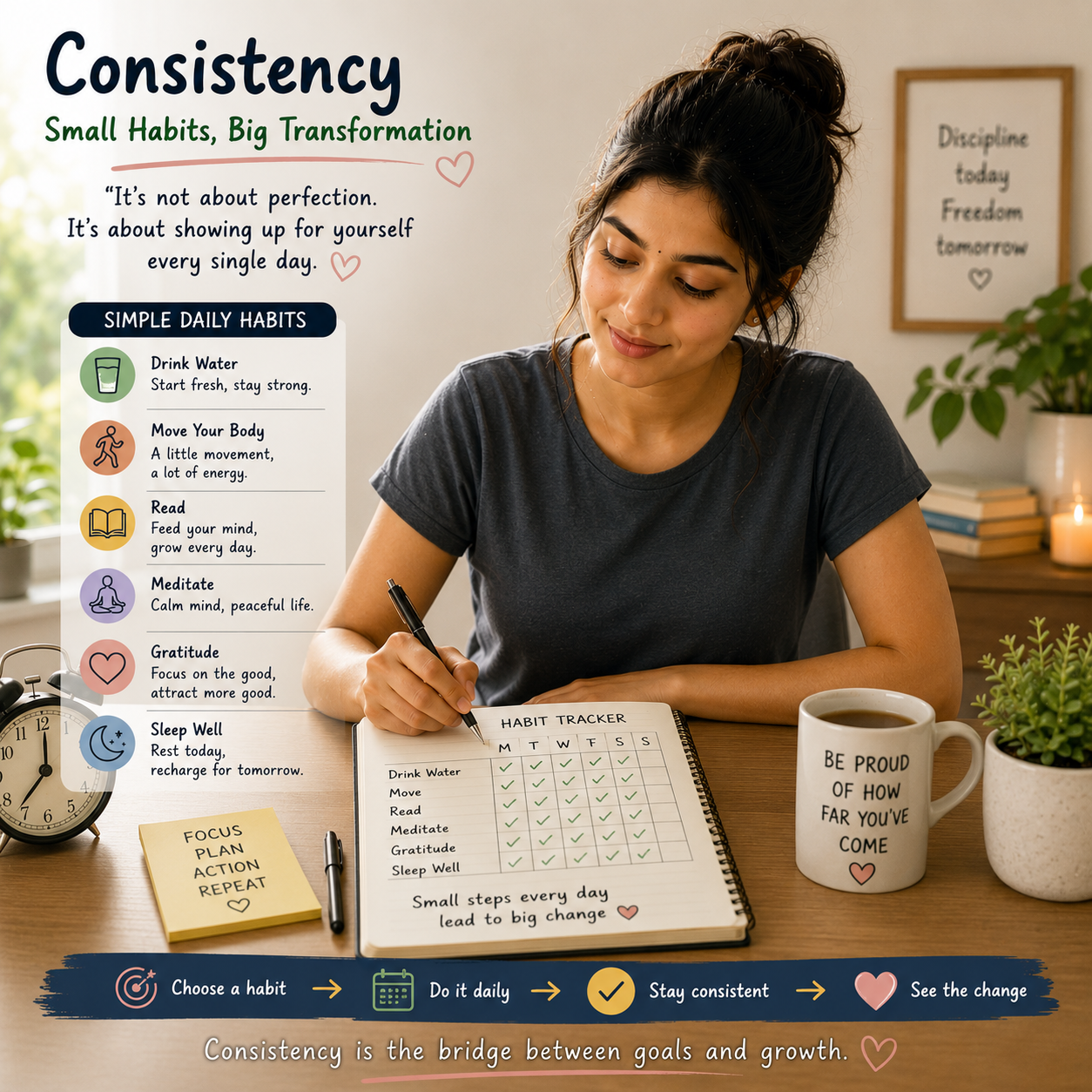 Person building consistency by following a simple daily habit 