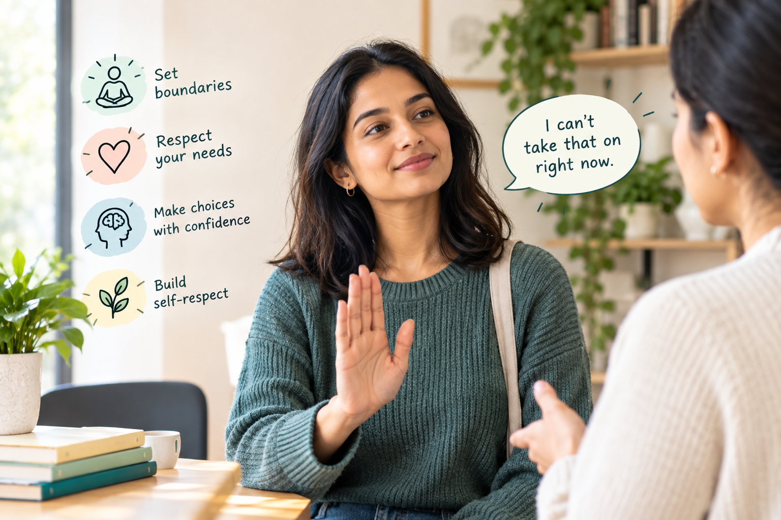 Person learning to stop people-pleasing and set healthy boundaries