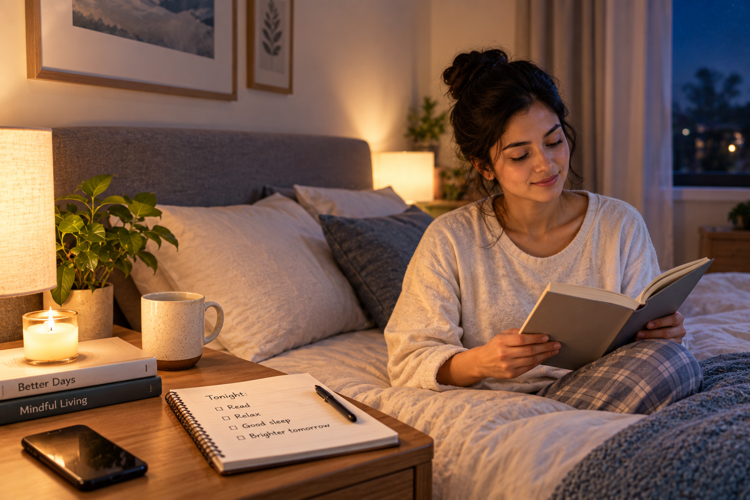 Person learning how to improve sleep quality with a calm bedtime routine
