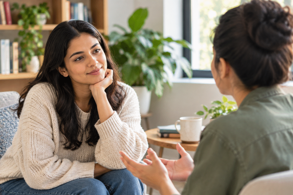 Person practicing how to improve listening skills during a conversation