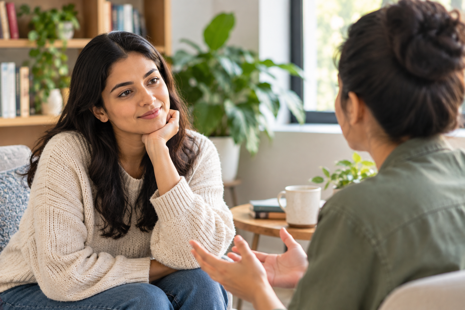 Person practicing how to improve listening skills during a conversation