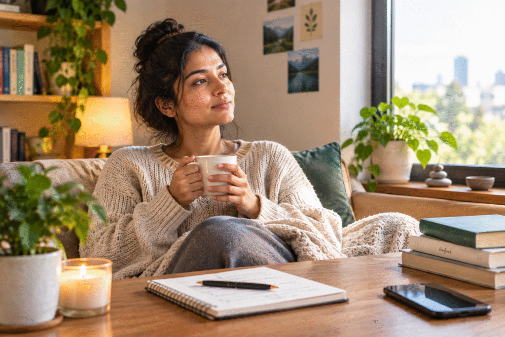 Person learning how to recover from a bad day while relaxing at home