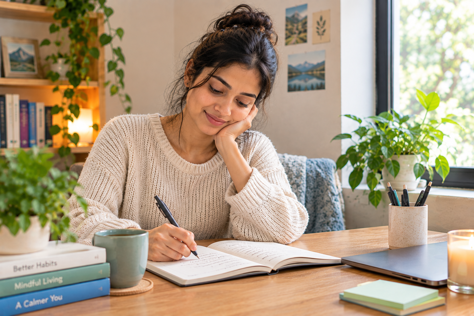 Person learning how to start journaling while reflecting at home