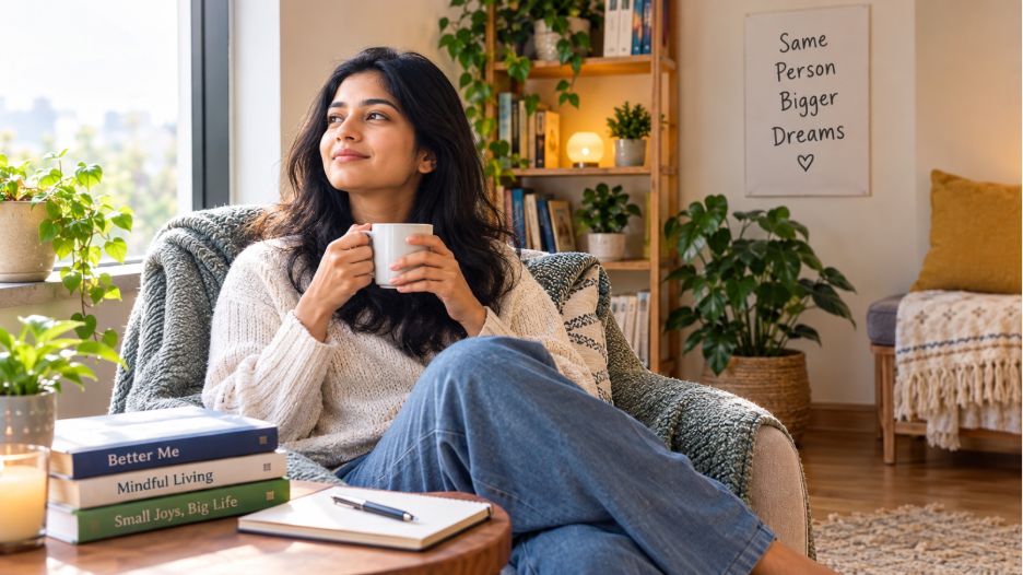 Person peacefully enjoying their own company during quiet time