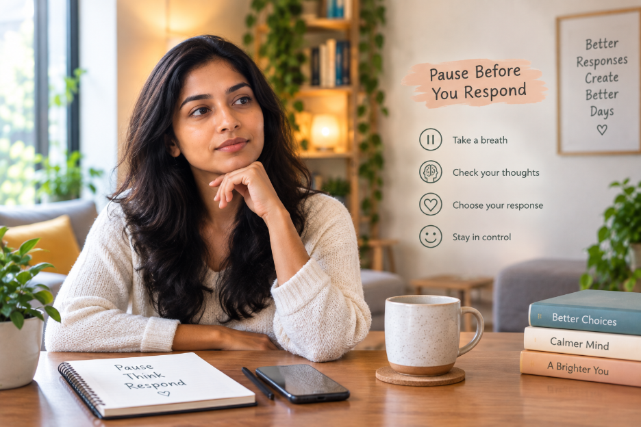 Person learning to become less reactive and respond calmly