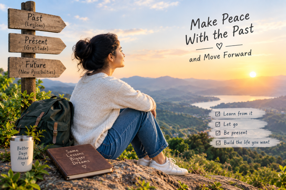 Person reflecting on the past while looking toward a peaceful future