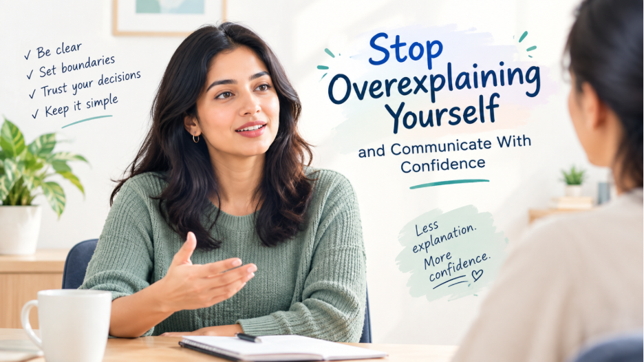 Person confidently communicating a decision without overexplaining themselves