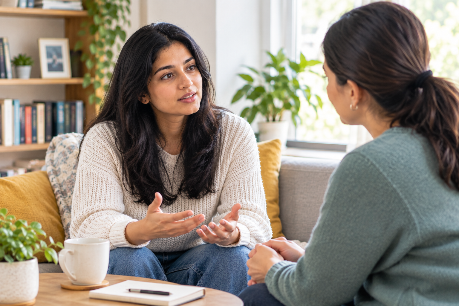 Person learning how to ask for help during a supportive conversation