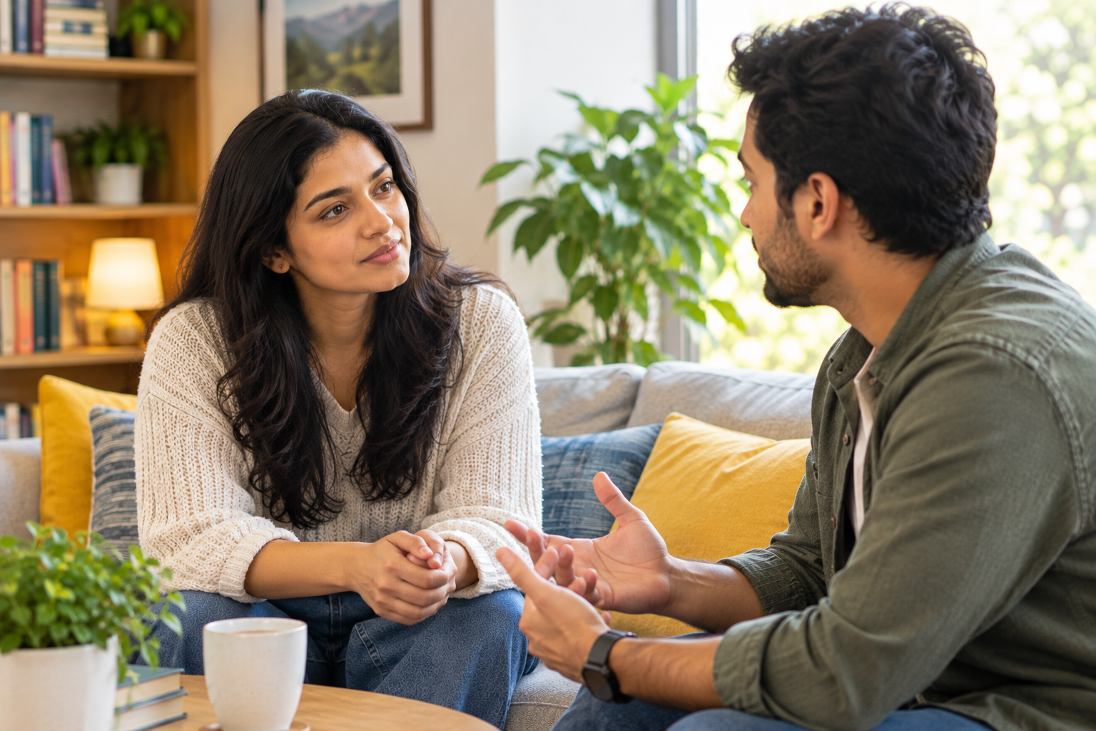 Couple having an honest conversation while learning how to manage jealousy