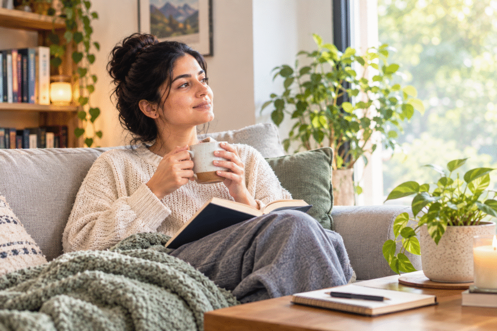 Person learning to stop feeling guilty for resting while enjoying quiet time