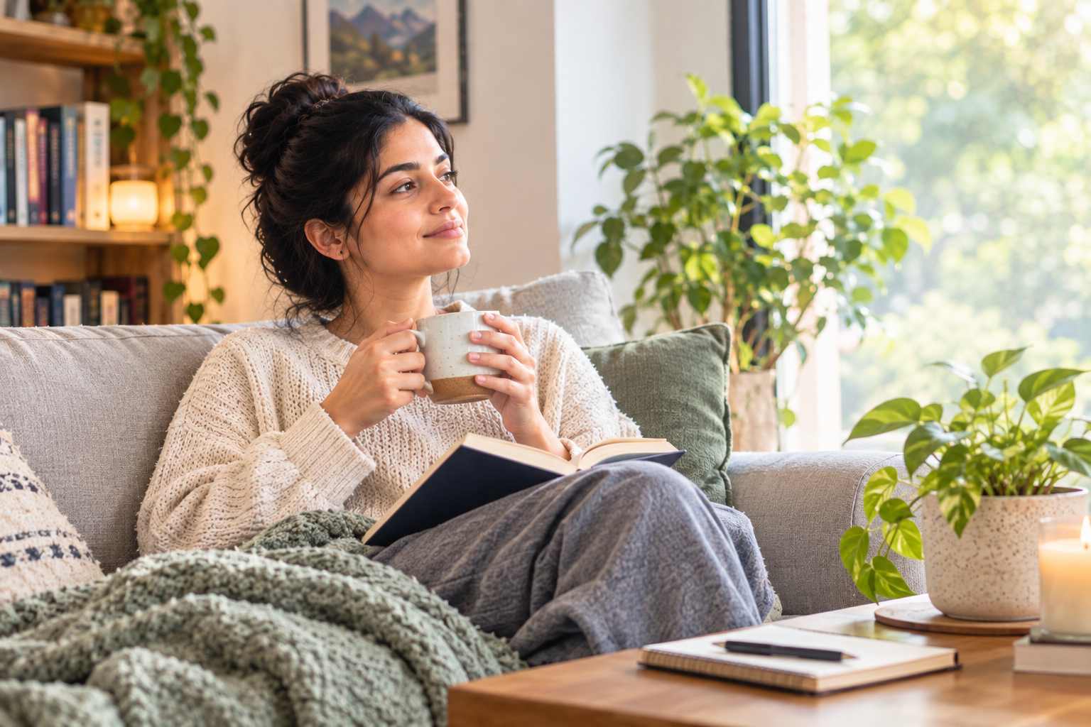 Person learning to stop feeling guilty for resting while enjoying quiet time